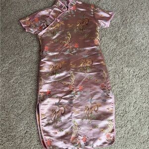 Elegant Pink Floral Cheongsam Dress